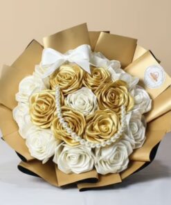 Elegant White & Gold Satin Bouquet